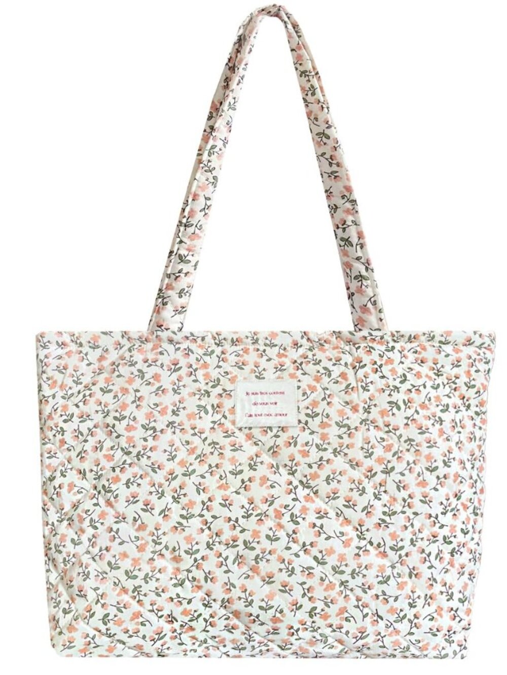 Top Zipper Floral Quilted Bag, Small Tote Bag for Women